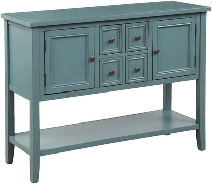 Console Table Sideboard with Storage Drawers and Bottom Shelf for Living Room, Kitchen, Entryway/Hallway, Dark Blue - LynkHouse