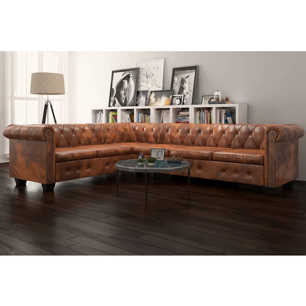 vidaXL Chesterfield Corner Sofa 6-Seater Faux Leather Couch Seat Multi Colors - LynkHouse