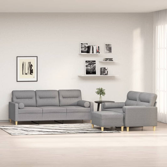 vidaXL 3 Piece Sofa Set with Throw Pillows&Cushions Light Gray Fabric - LynkHouse