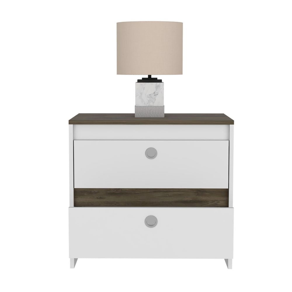 Nightstand Dreams, Two Drawers, White / Dark Brown Finish - LynkHouse