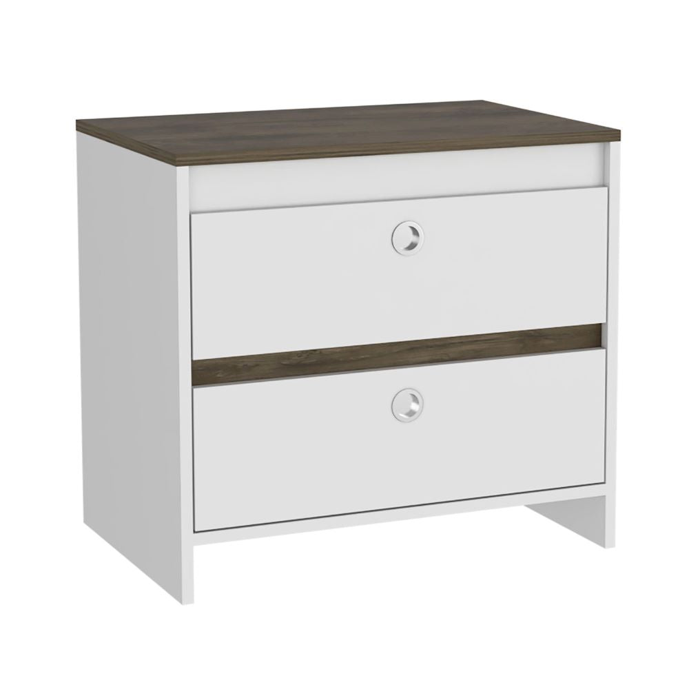 Nightstand Dreams, Two Drawers, White / Dark Brown Finish - LynkHouse