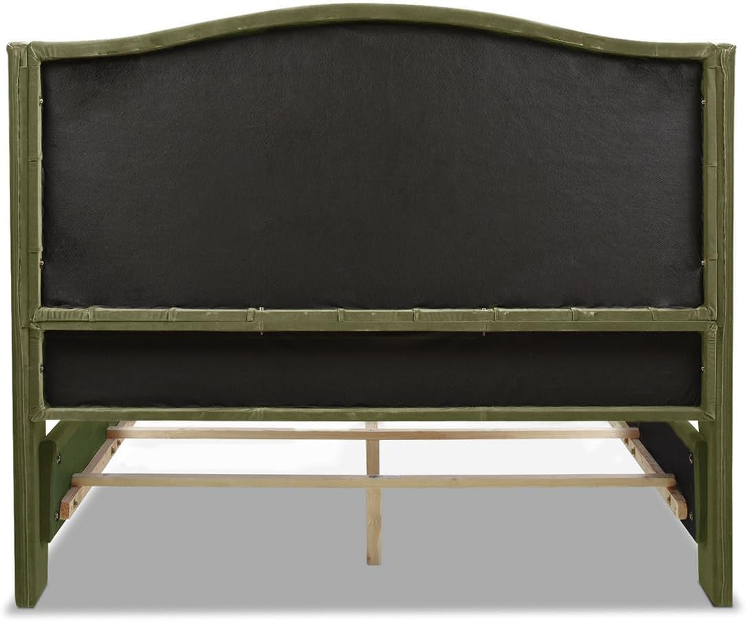Marcella Upholstered Shelter Headboard Bed Set, Queen, Olive Green Performance Velvet - LynkHouse